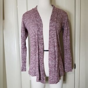 JM FLOURETTE heathered burgandy open front long sleeve ribbed cardigan